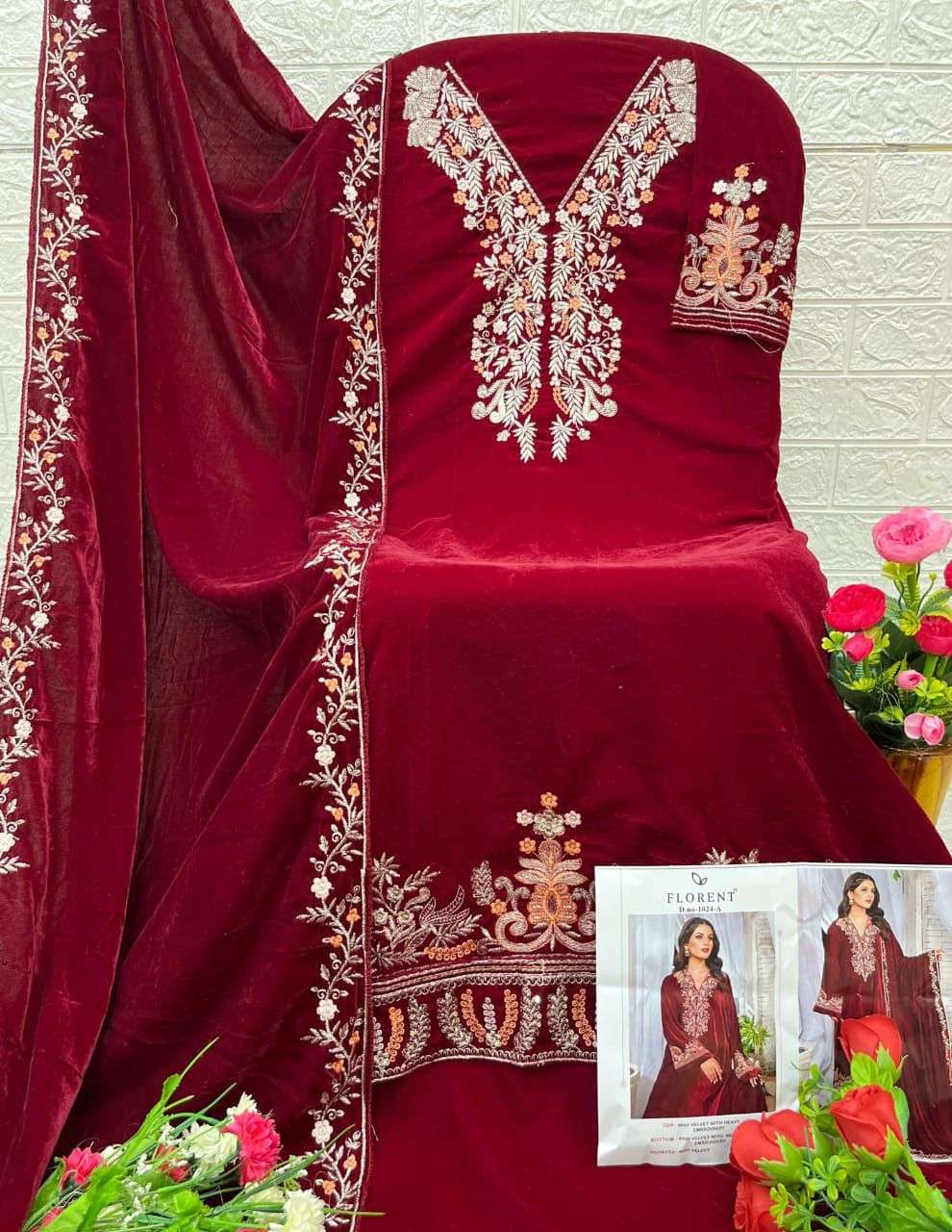 FLORENT TM DESIGN NO - 1024 ABCD VELVET HEAVY EMBROIDERED PARTY WEAR SUIT