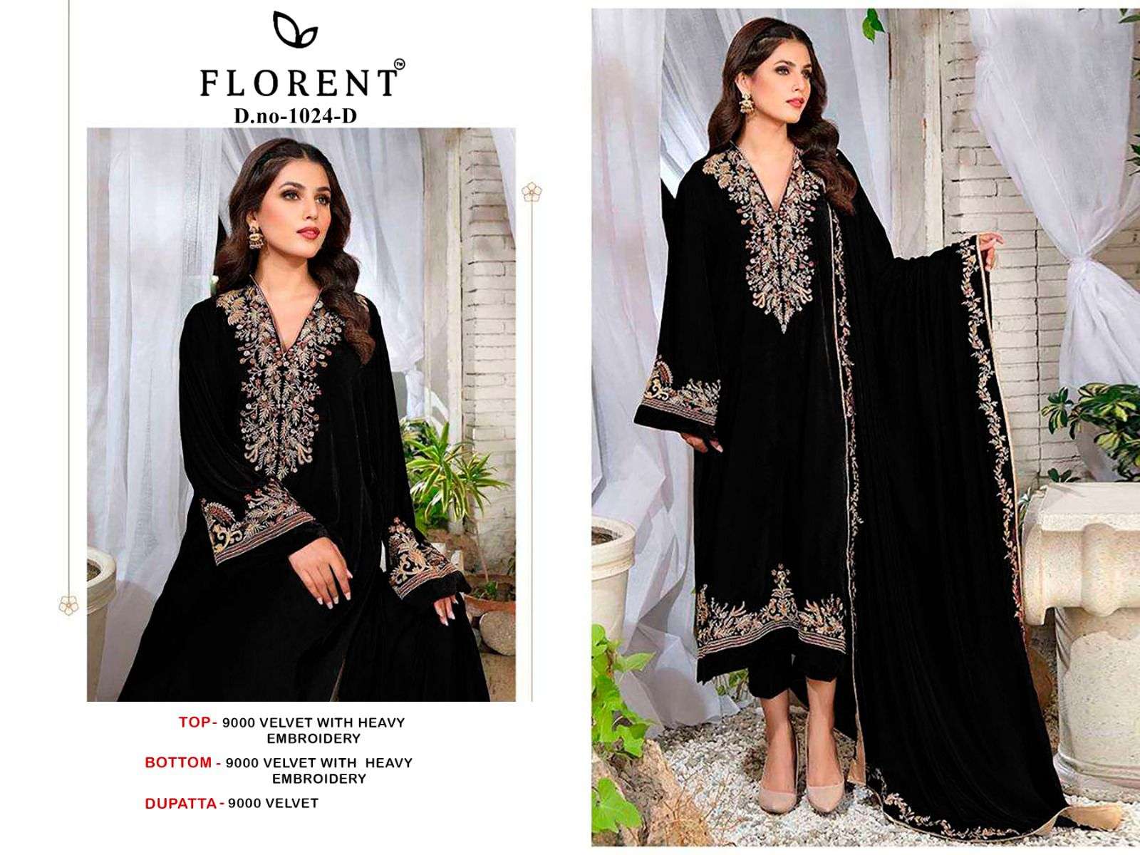 FLORENT TM DESIGN NO - 1024 ABCD VELVET HEAVY EMBROIDERED PARTY WEAR SUIT