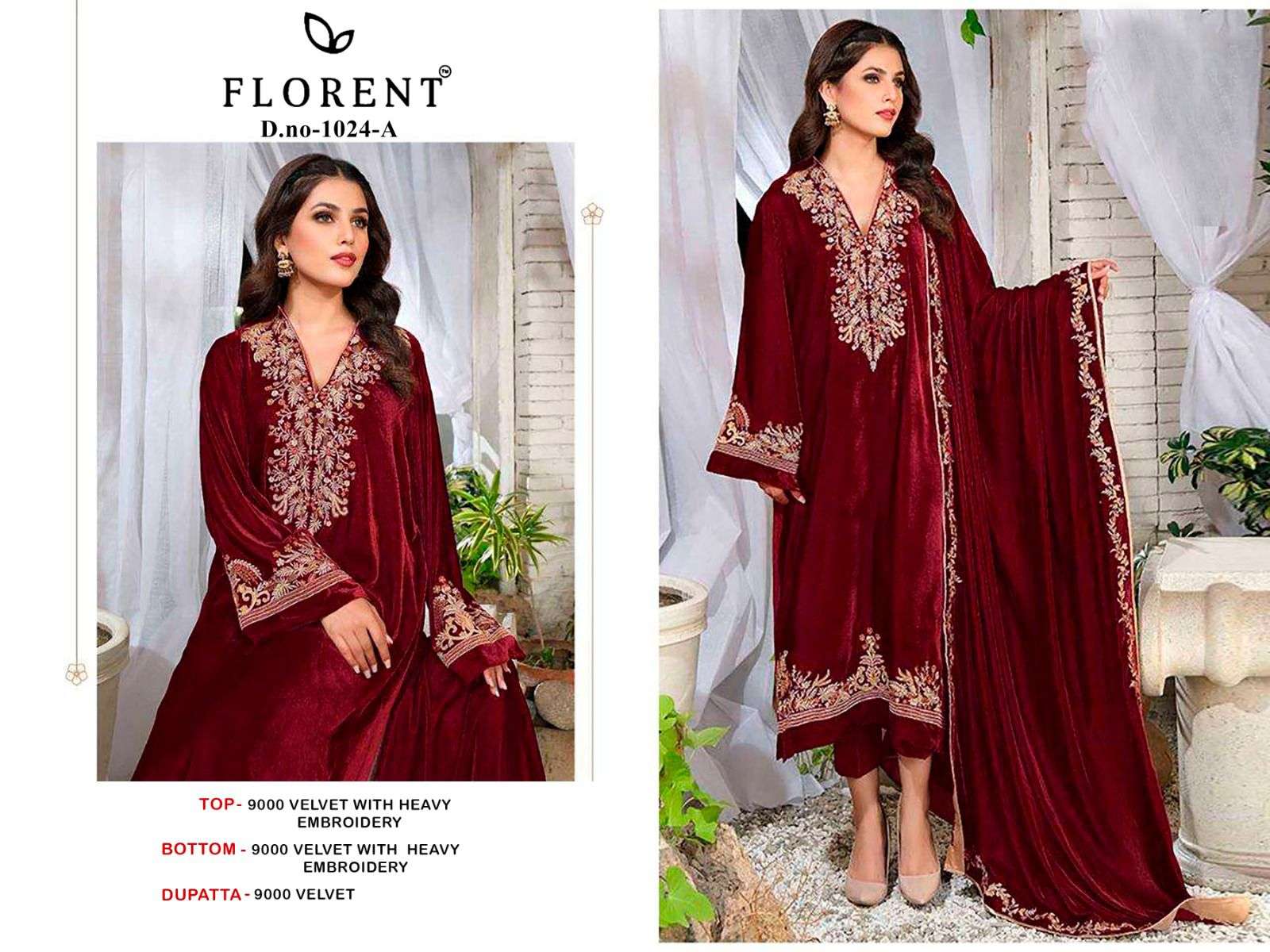 FLORENT TM DESIGN NO - 1024 ABCD VELVET HEAVY EMBROIDERED PARTY WEAR SUIT