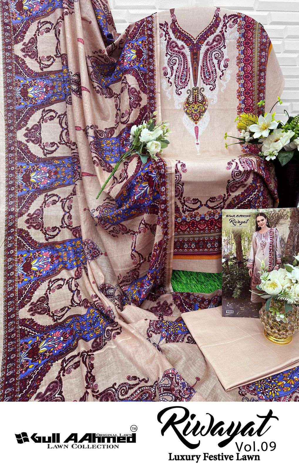 GULL AAHMED RIWAYAT VOL 9 LAWN COTTON DIGITAL PRINTS SALWAR SUIT