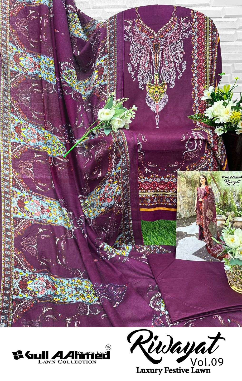 GULL AAHMED RIWAYAT VOL 9 LAWN COTTON DIGITAL PRINTS SALWAR SUIT