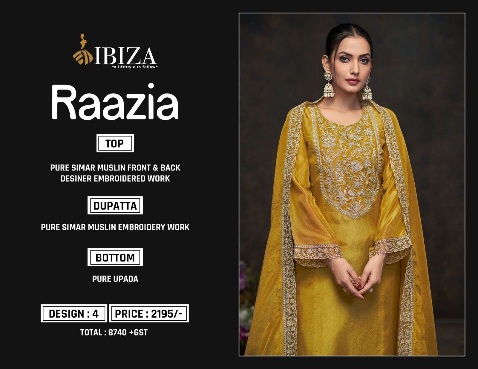 IBIZA RAAZIA MUSLIN EMBROIDERY DESIGNER HEAVY SUIT