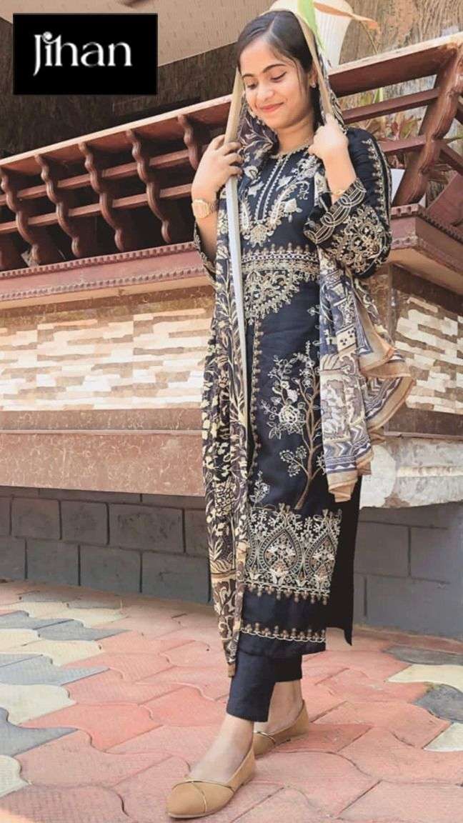JIHAAN DESIGN NO - 3227  EXCLUSIVE COLLECTION PURE HEAVY RAYON COTTON SELF EMBROIDERED PAKISTANI SALWAR SUIT