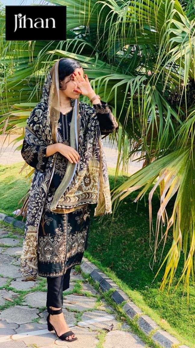 JIHAAN DESIGN NO - 3227  EXCLUSIVE COLLECTION PURE HEAVY RAYON COTTON SELF EMBROIDERED PAKISTANI SALWAR SUIT