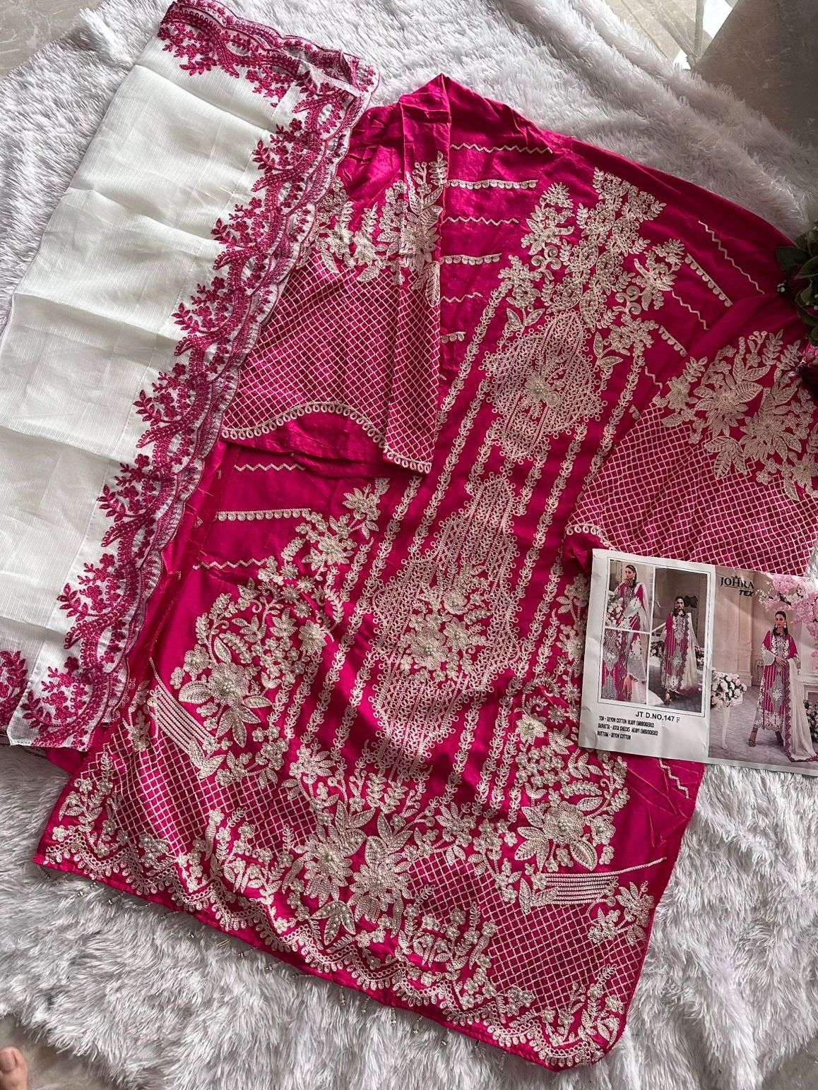 JOHRA TEX DESIGN NO - JT - 147 F RAYON COTTON HEAVY EMBROIDERED PARTY WEAR SALWAR SUIT