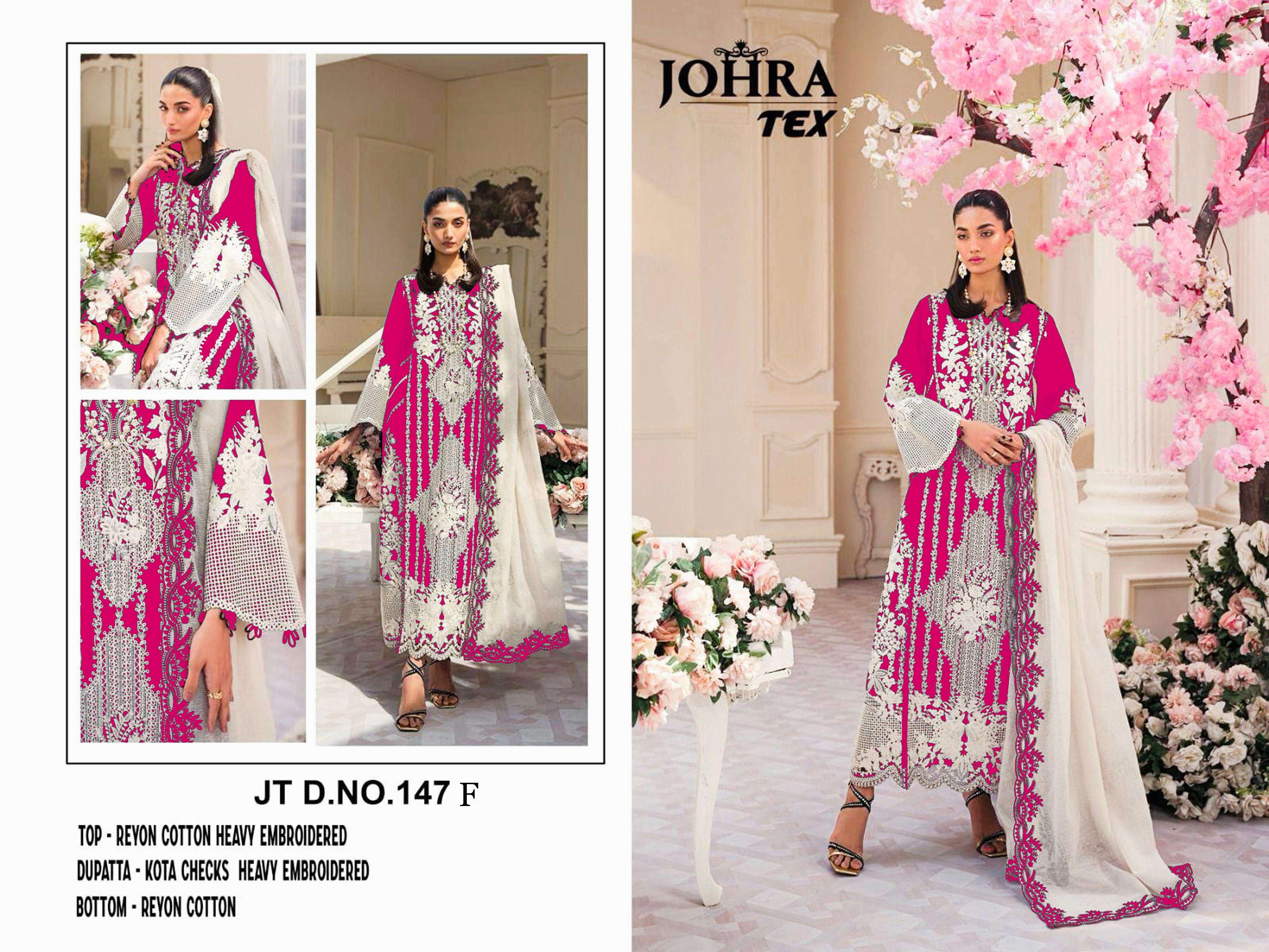JOHRA TEX DESIGN NO - JT - 147 F RAYON COTTON HEAVY EMBROIDERED PARTY WEAR SALWAR SUIT