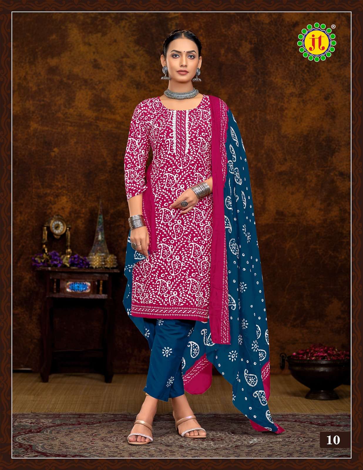 JT MUSKAN COTTON BATIK PRINT LADIES KURTI COMBO SET 