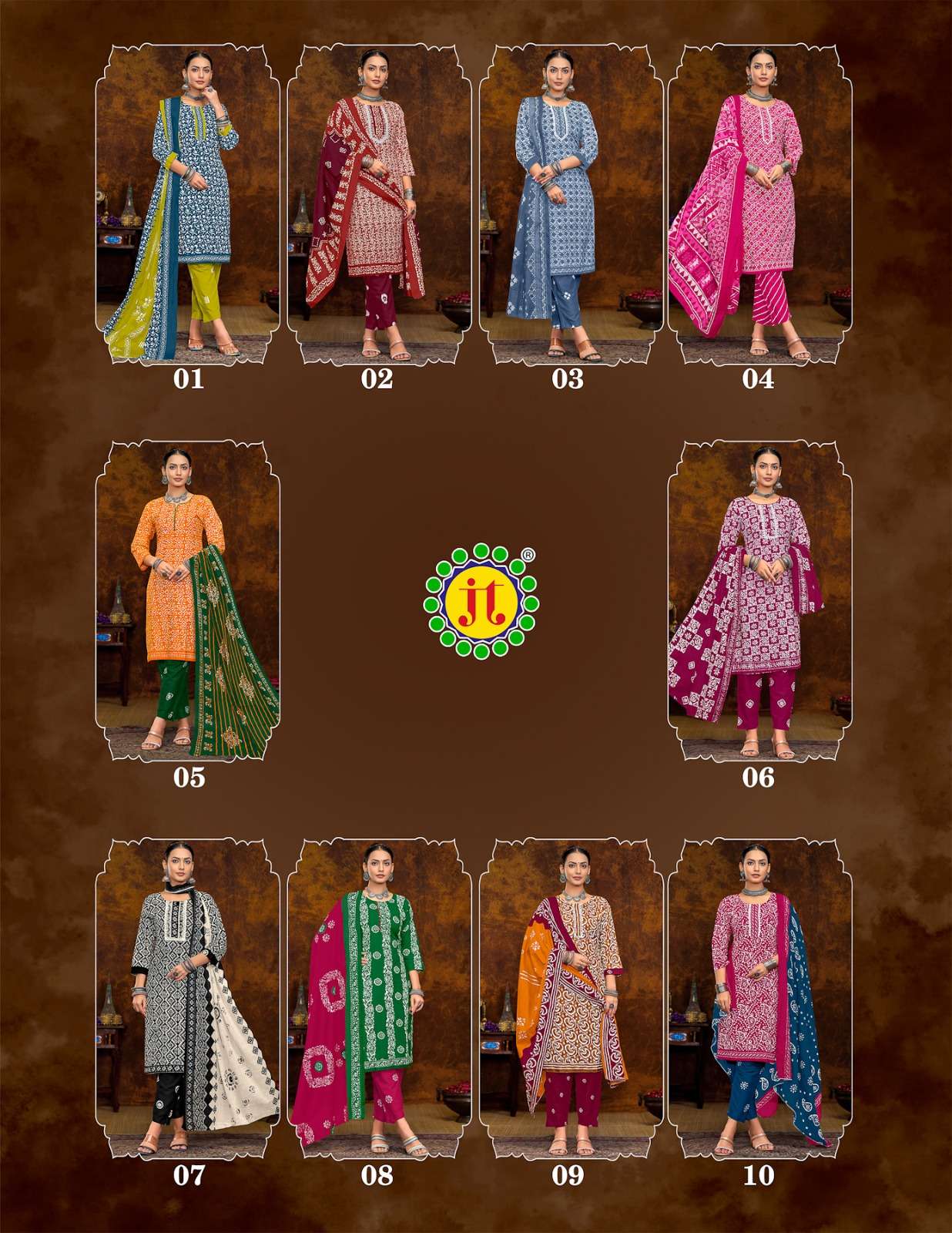 JT MUSKAN COTTON BATIK PRINT LADIES KURTI COMBO SET 