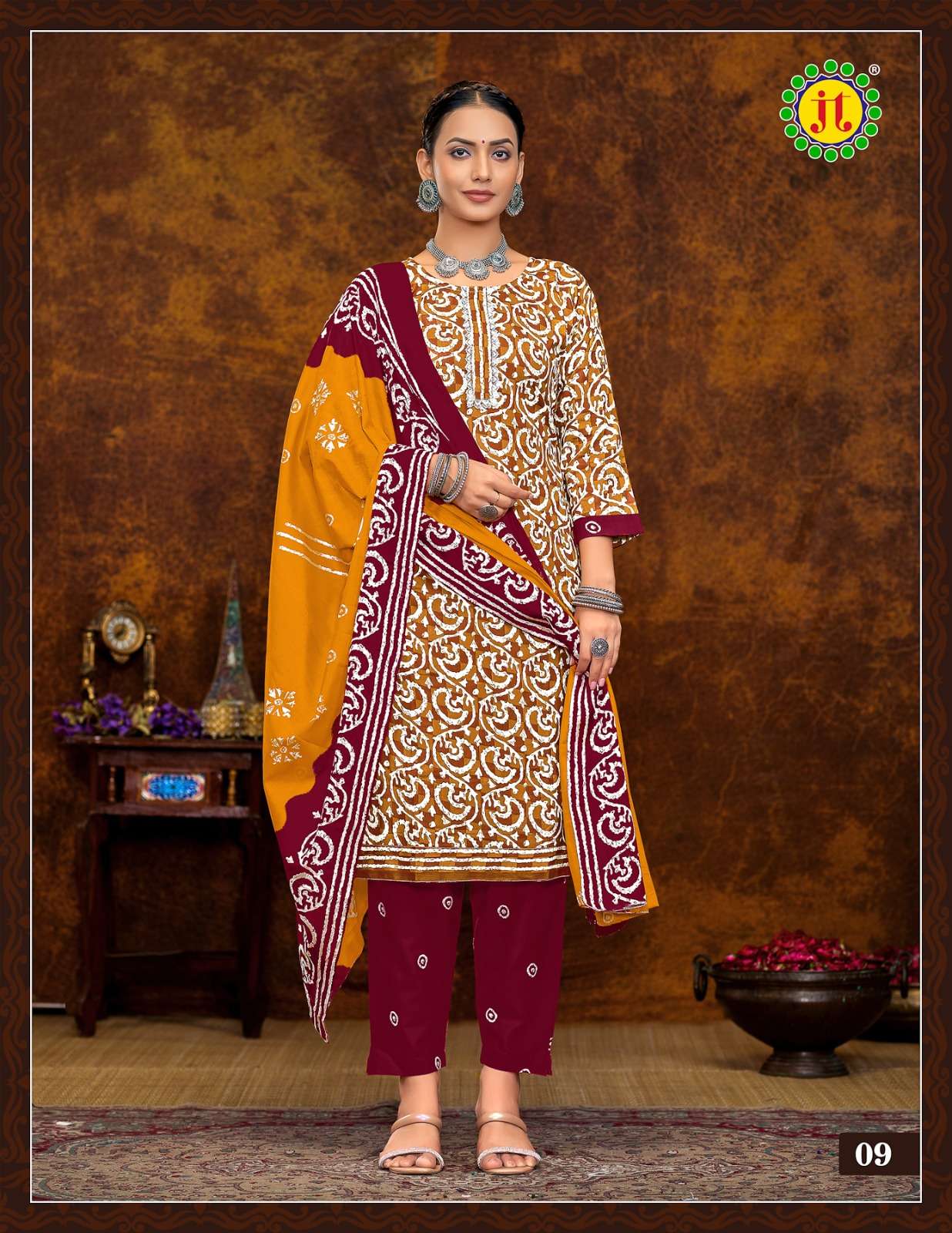 JT MUSKAN COTTON BATIK PRINT LADIES KURTI COMBO SET 