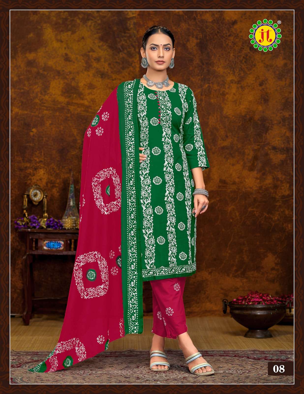 JT MUSKAN COTTON BATIK PRINT LADIES KURTI COMBO SET 