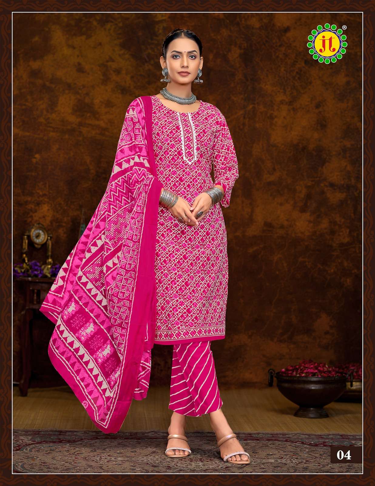 JT MUSKAN COTTON BATIK PRINT LADIES KURTI COMBO SET 