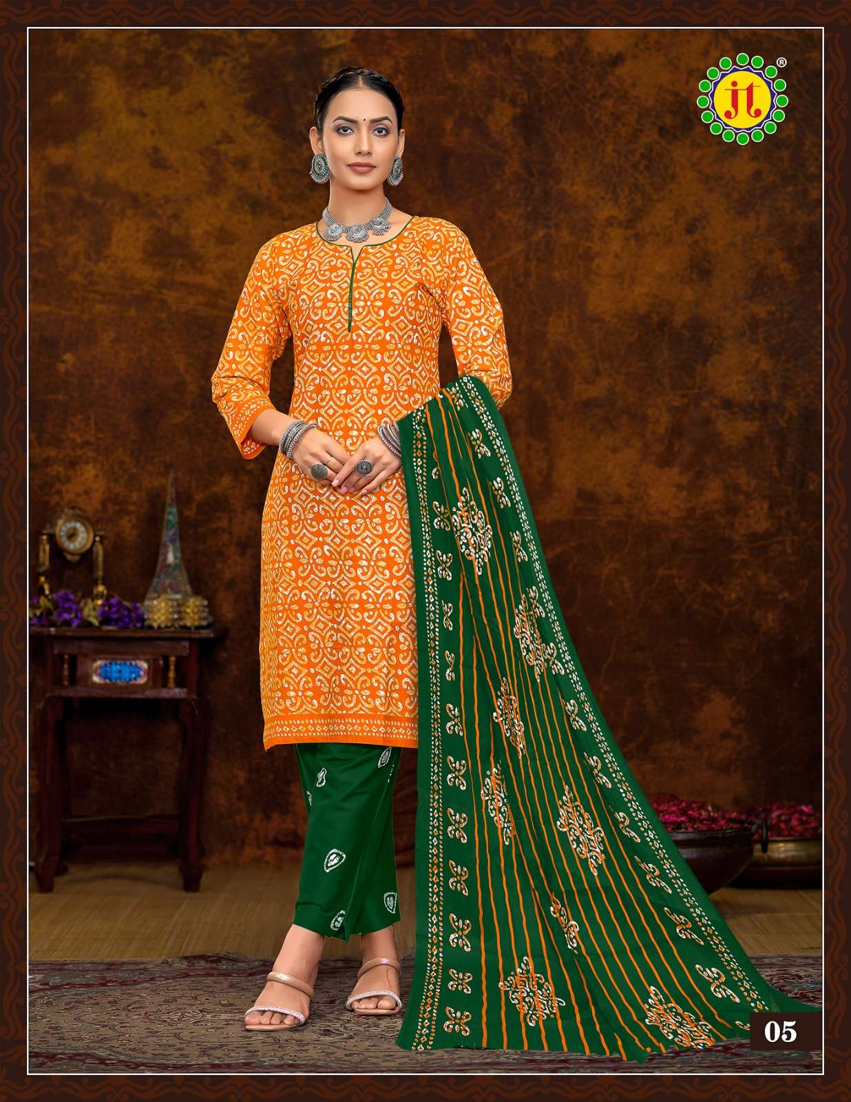 JT MUSKAN COTTON BATIK PRINT LADIES KURTI COMBO SET 