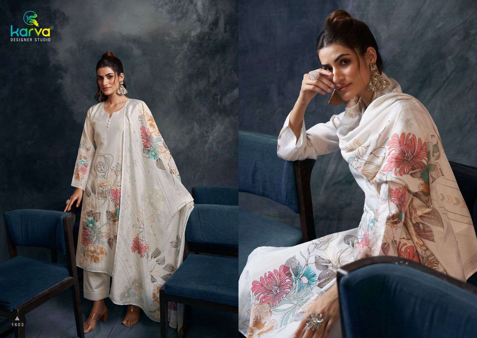KARVA DESINER STUDIO BURBERRY VISCOSE DIGITAL PRINT WITH FANCY EMBROIDERY SUIT