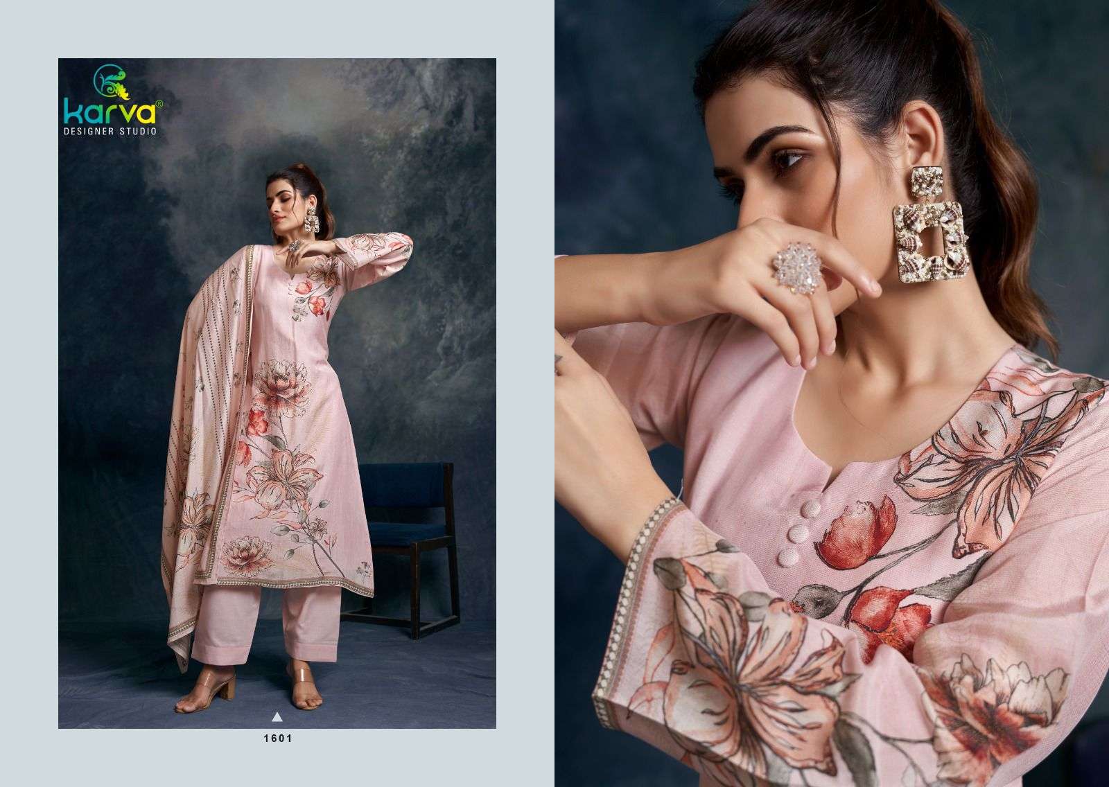 KARVA DESINER STUDIO BURBERRY VISCOSE DIGITAL PRINT WITH FANCY EMBROIDERY SUIT