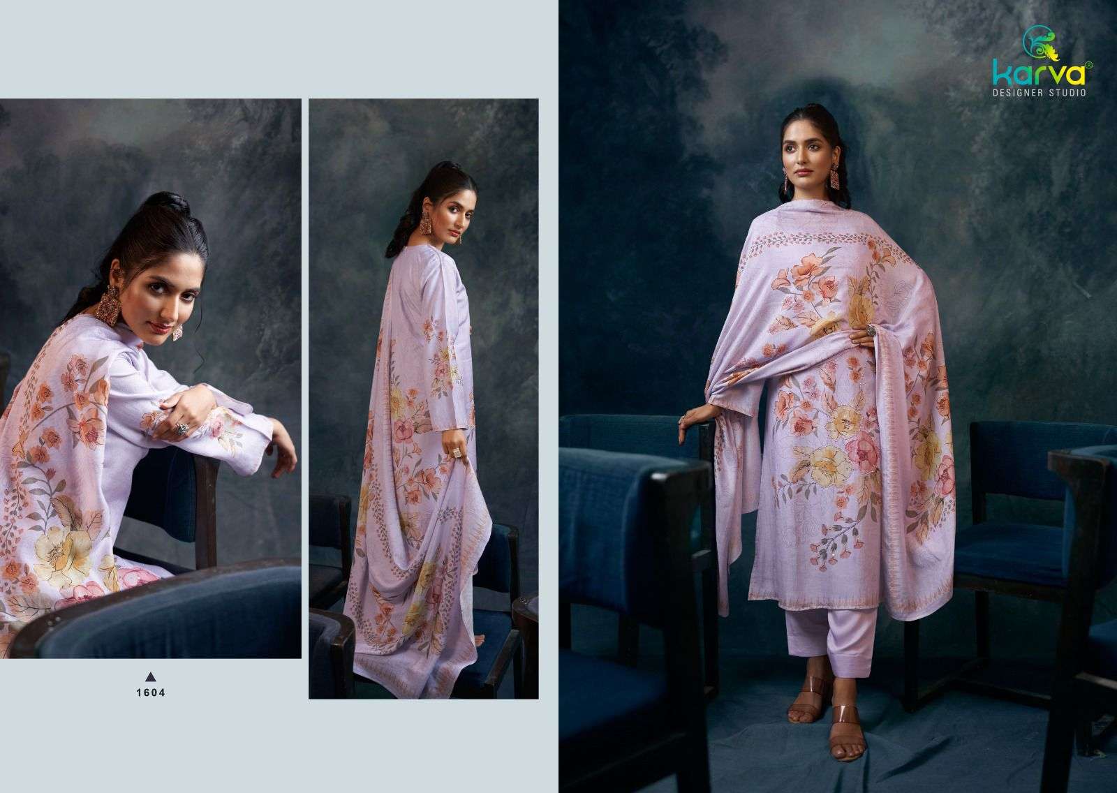 KARVA DESINER STUDIO BURBERRY VISCOSE DIGITAL PRINT WITH FANCY EMBROIDERY SUIT
