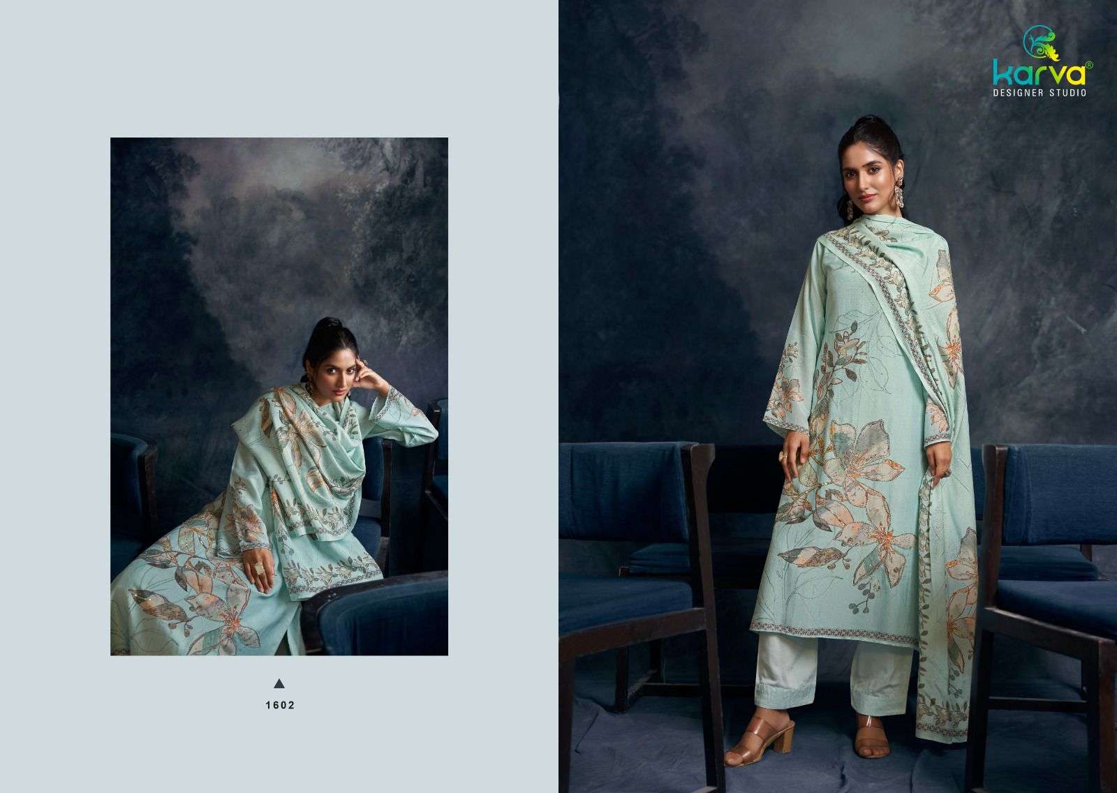 KARVA DESINER STUDIO BURBERRY VISCOSE DIGITAL PRINT WITH FANCY EMBROIDERY SUIT