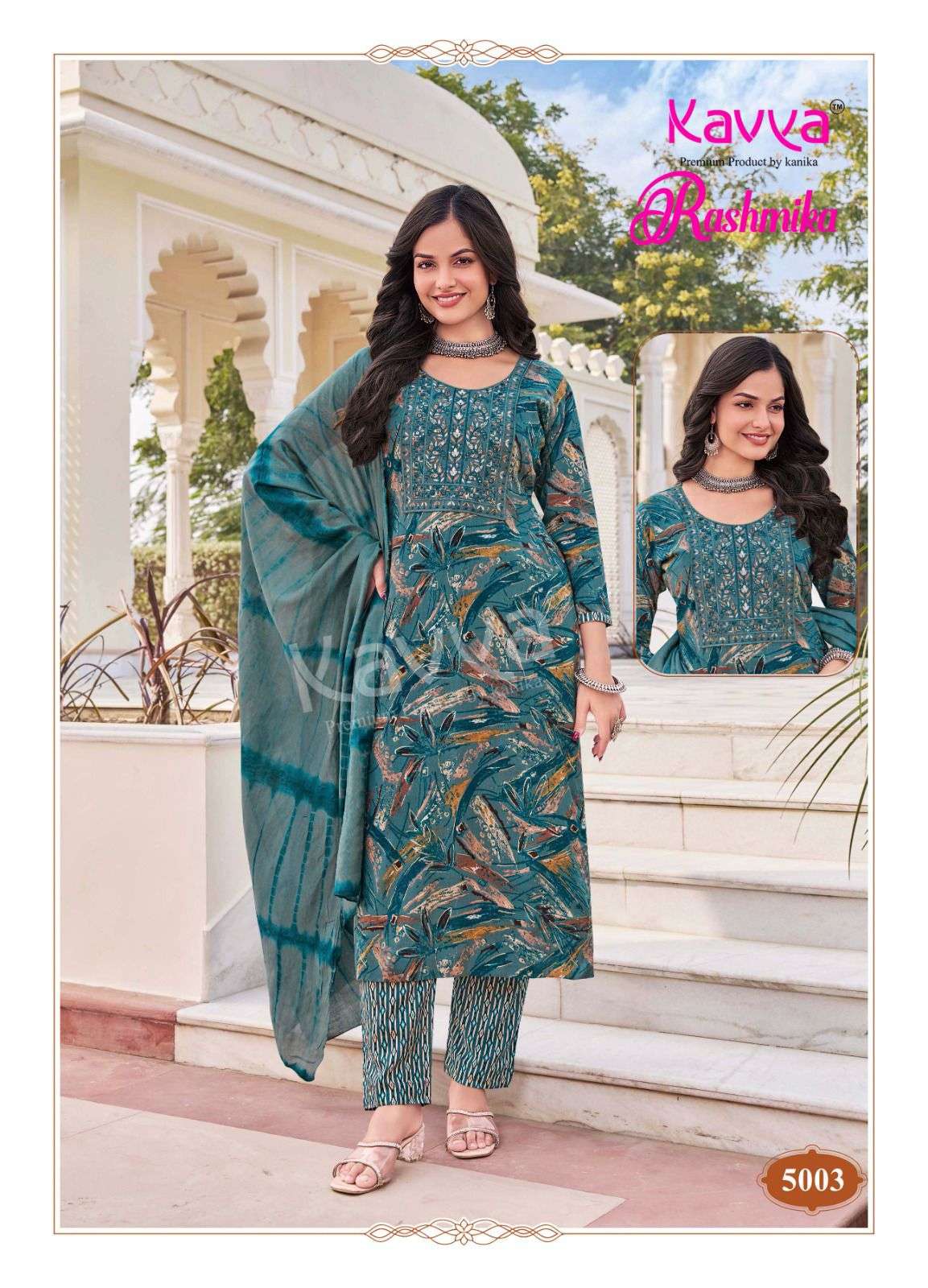 KAVYA RASHMIKA VOL 5 RAYON PRINTED LADIES KURTI COMBO SET 