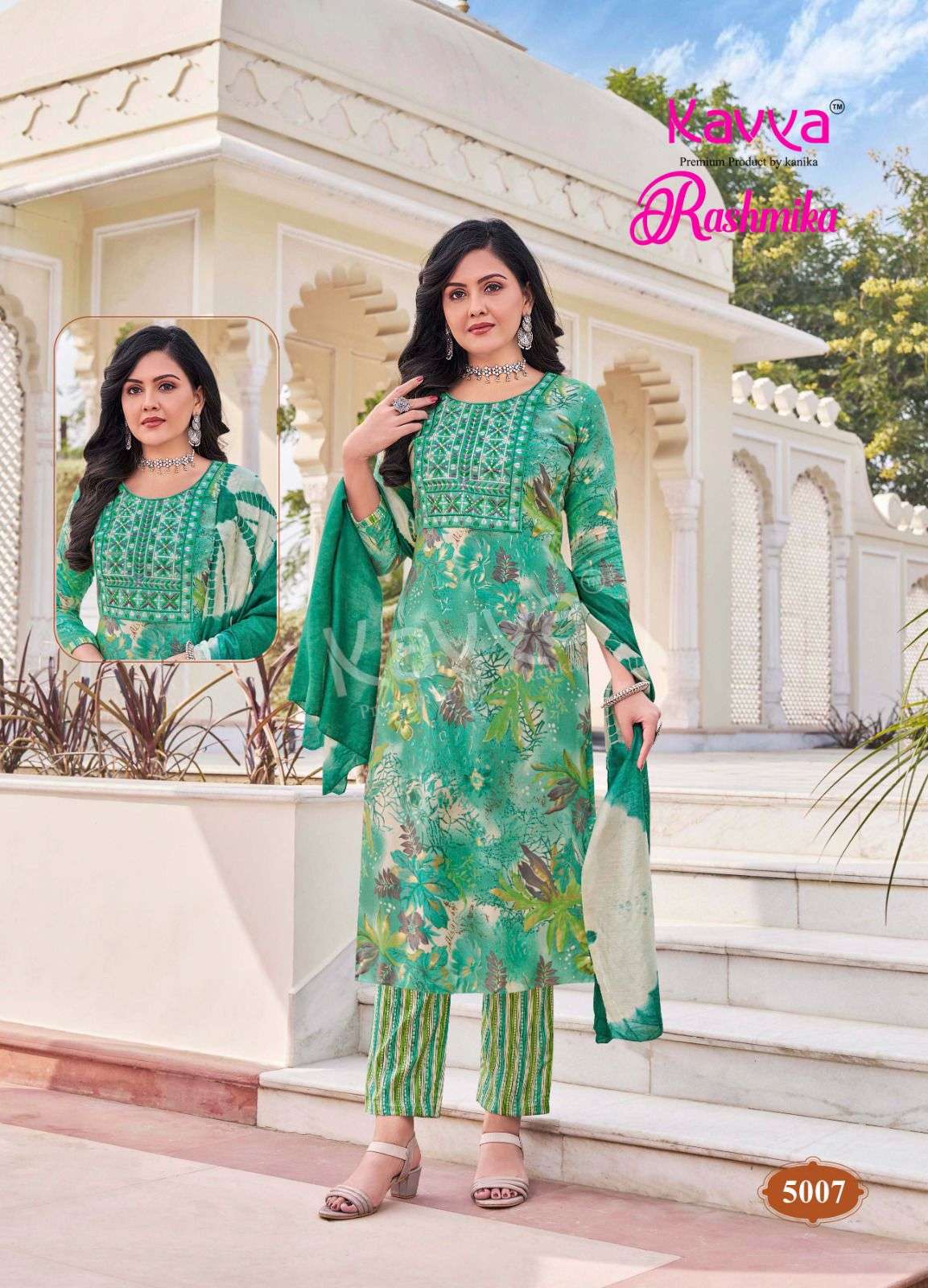 KAVYA RASHMIKA VOL 5 RAYON PRINTED LADIES KURTI COMBO SET 