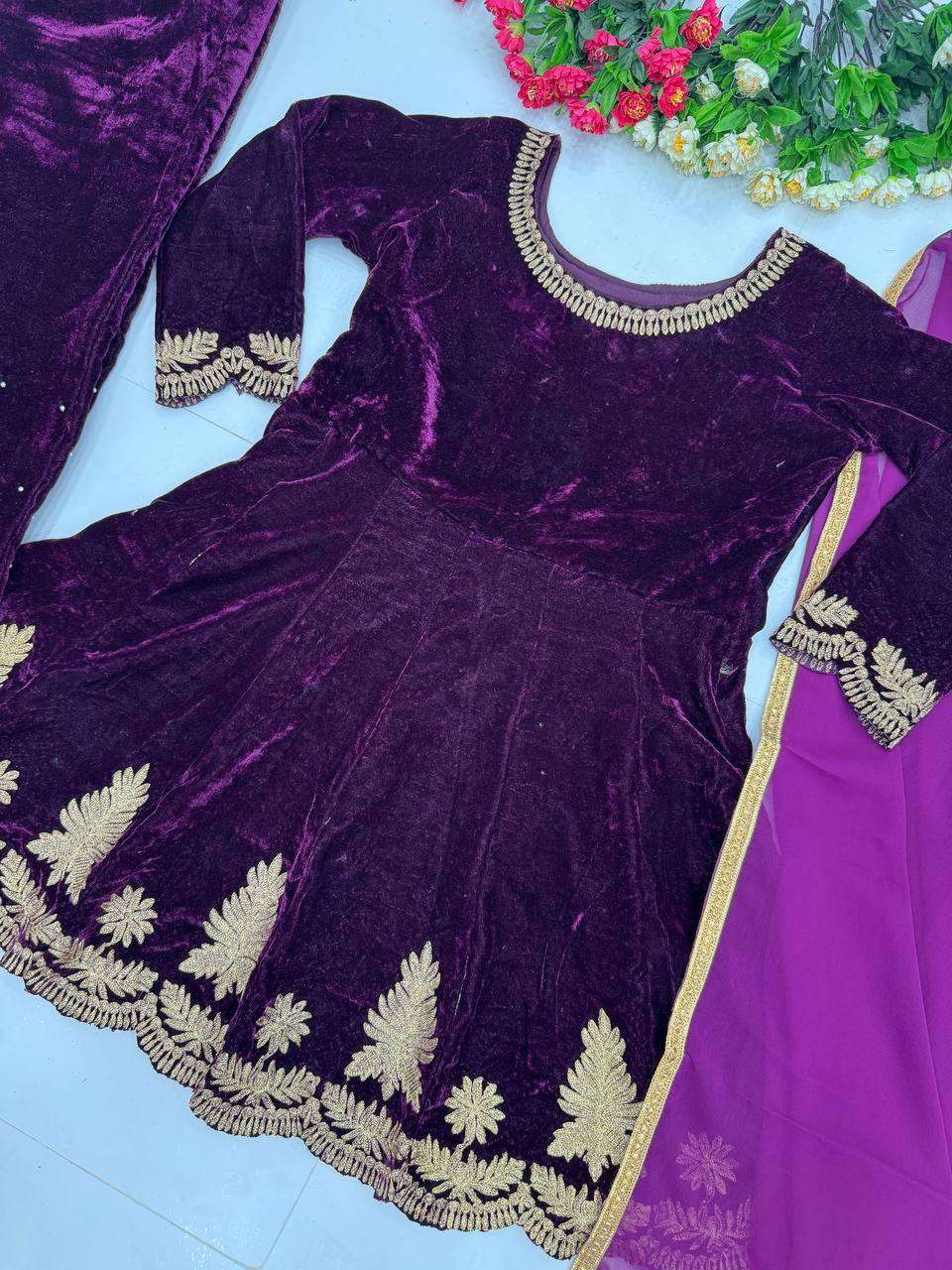  KF 1661 VELVET DESIGNER LOOK TOP WITH PANT AND DUPATTA SET