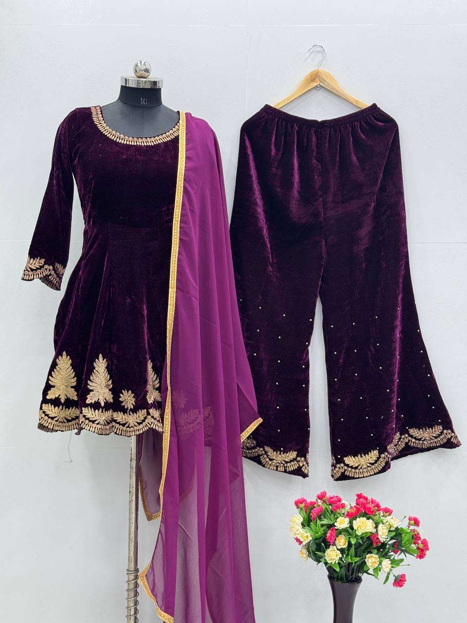  KF 1661 VELVET DESIGNER LOOK TOP WITH PANT AND DUPATTA SET