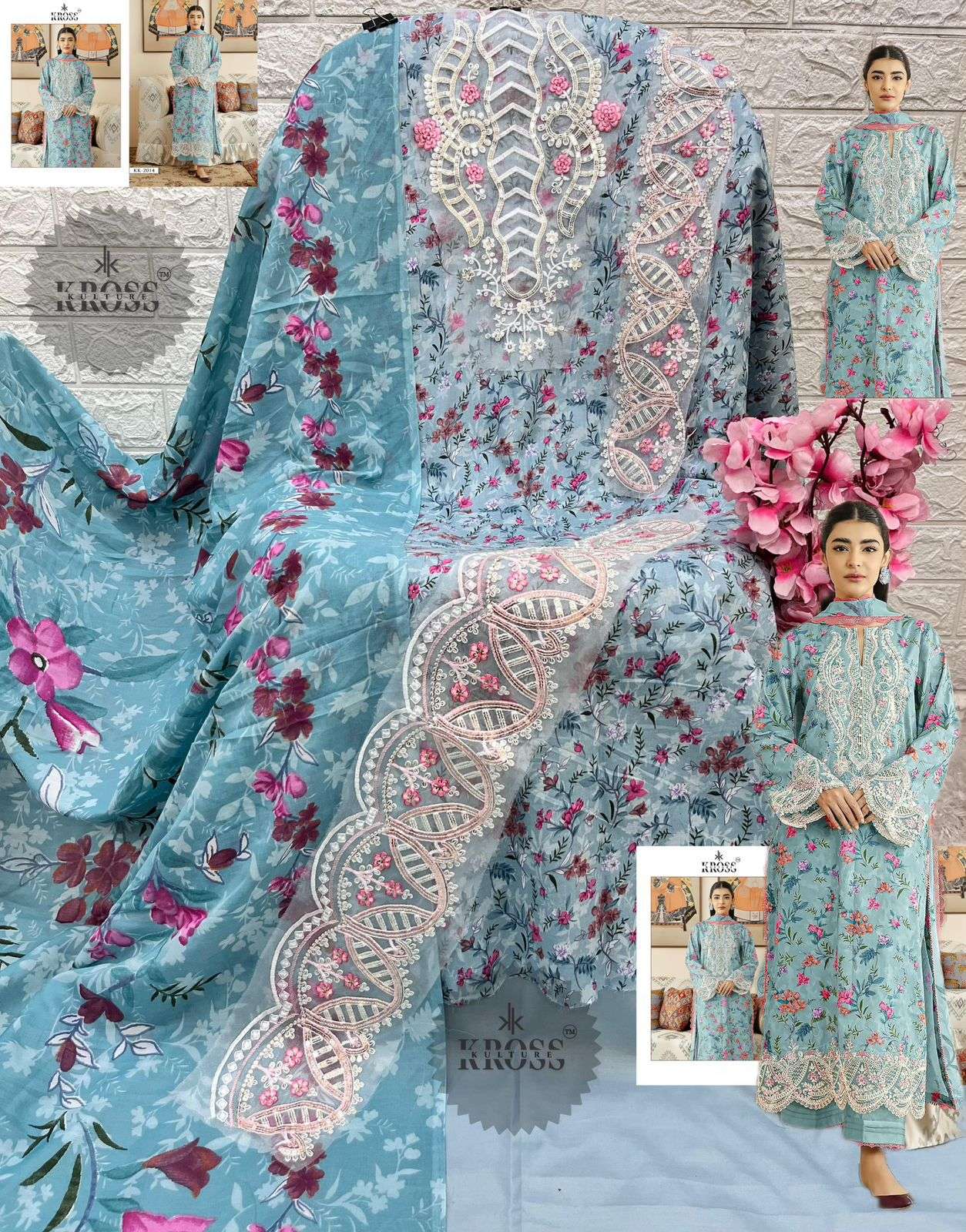 KROSS KULTURE DESIGN NO - 2014 COTTON PRINTED EMBROIDERED SALWAR SUIT