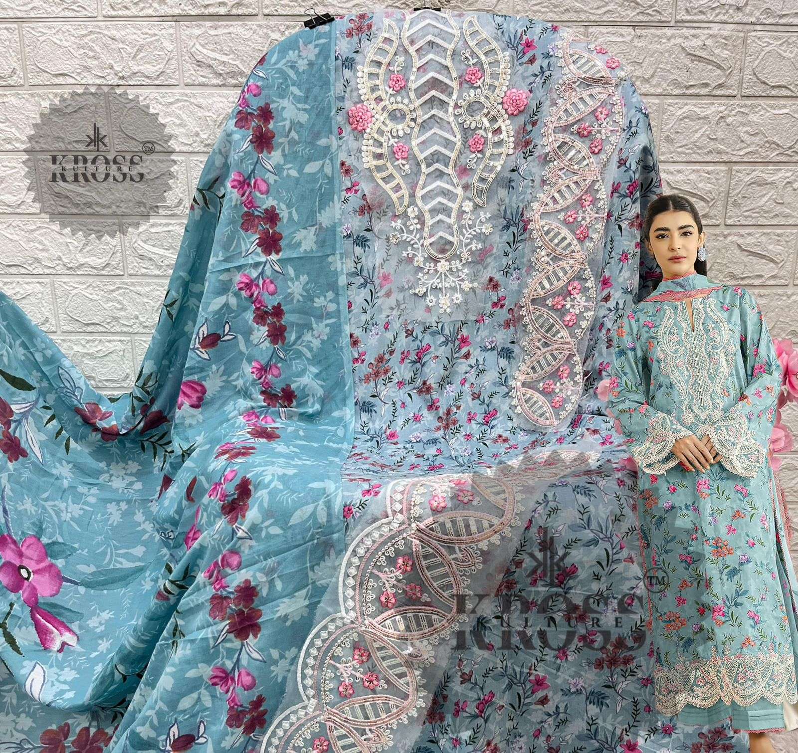KROSS KULTURE DESIGN NO - 2014 COTTON PRINTED EMBROIDERED SALWAR SUIT