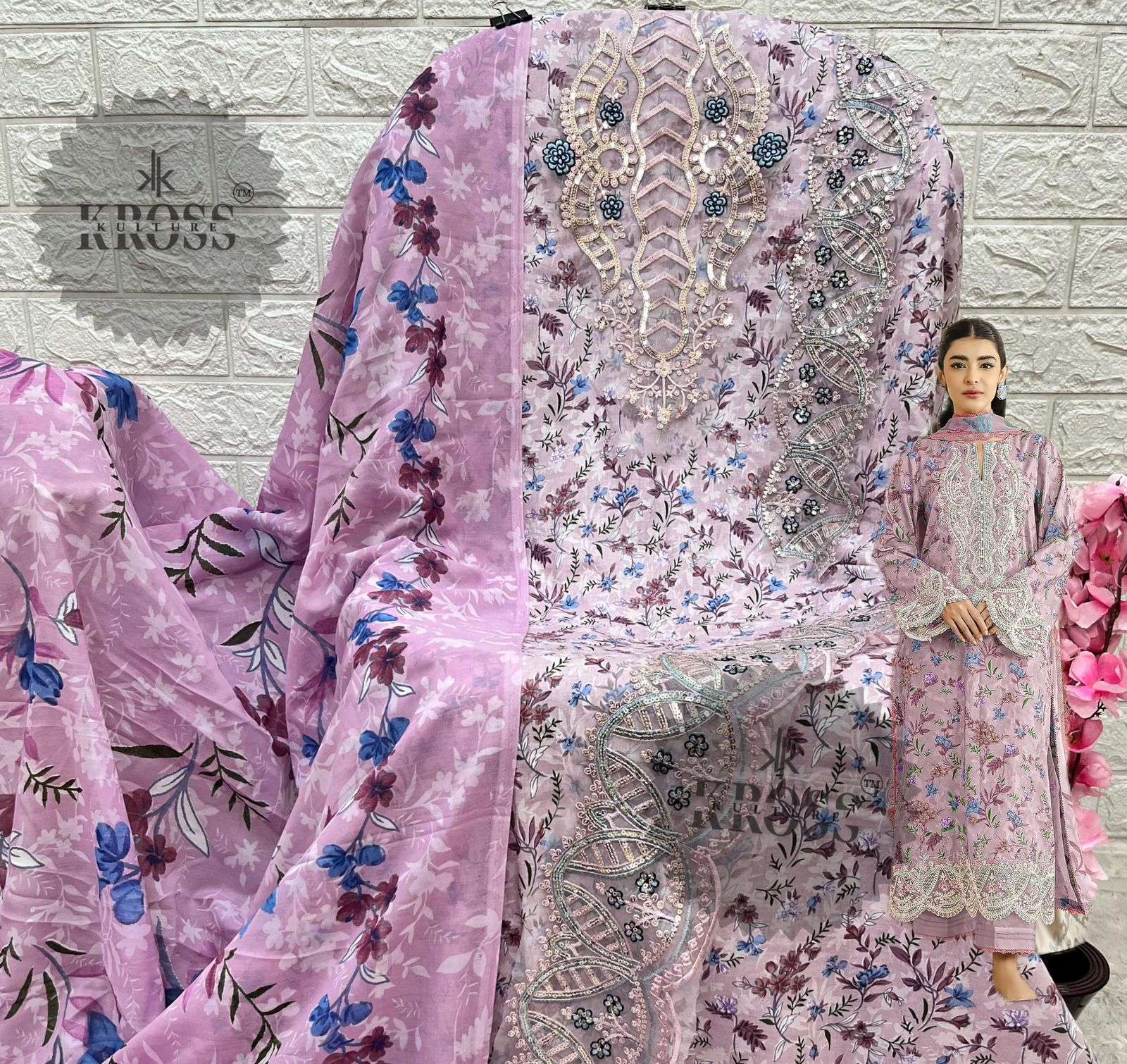 KROSS KULTURE DESIGN NO - 2014 COTTON PRINTED EMBROIDERED SALWAR SUIT