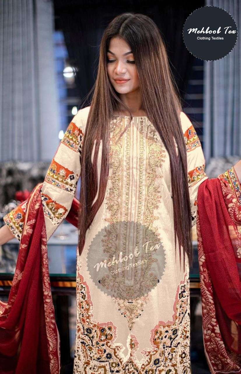 MEHBOOB TEX DESIGN NO - 1094 F PURE COTTON PRINT SELF EMBROIDERED SALWAR SUIT