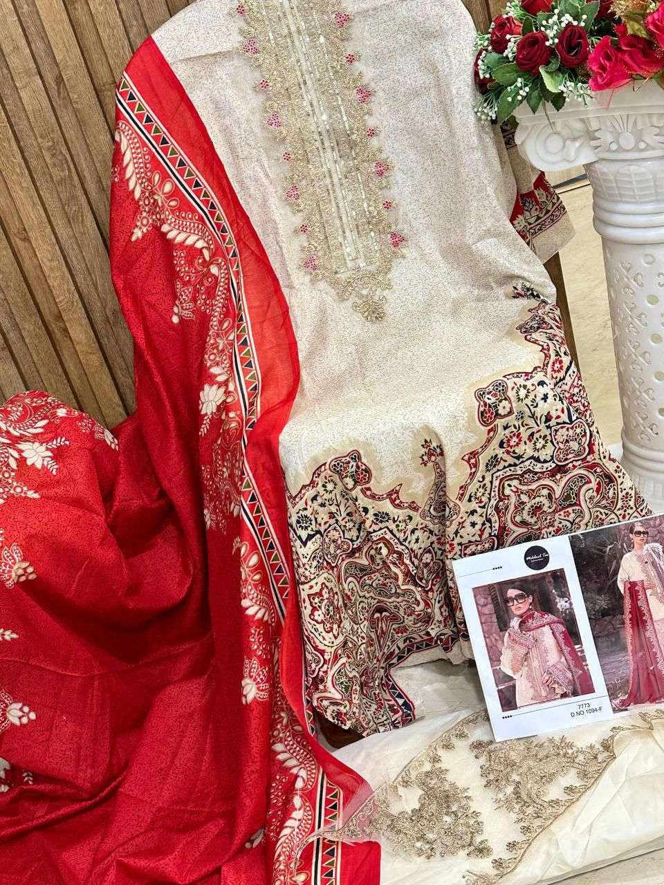 MEHBOOB TEX DESIGN NO - 1094 F PURE COTTON PRINT SELF EMBROIDERED SALWAR SUIT