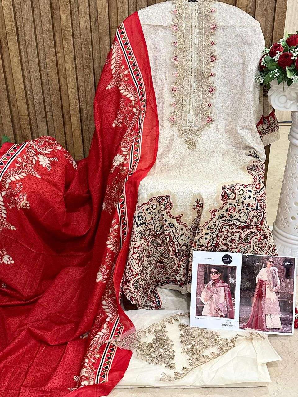 MEHBOOB TEX DESIGN NO - 1094 F PURE COTTON PRINT SELF EMBROIDERED SALWAR SUIT