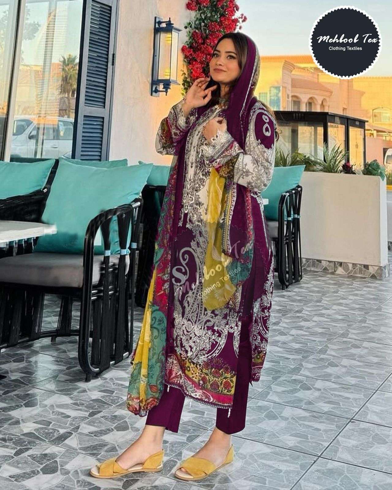 MEHBOOB TEX DESIGN NO - 1340 A-D PURE COTTON PRINT EXCLUSIVE EMBROIDERED SALWAR SUIT