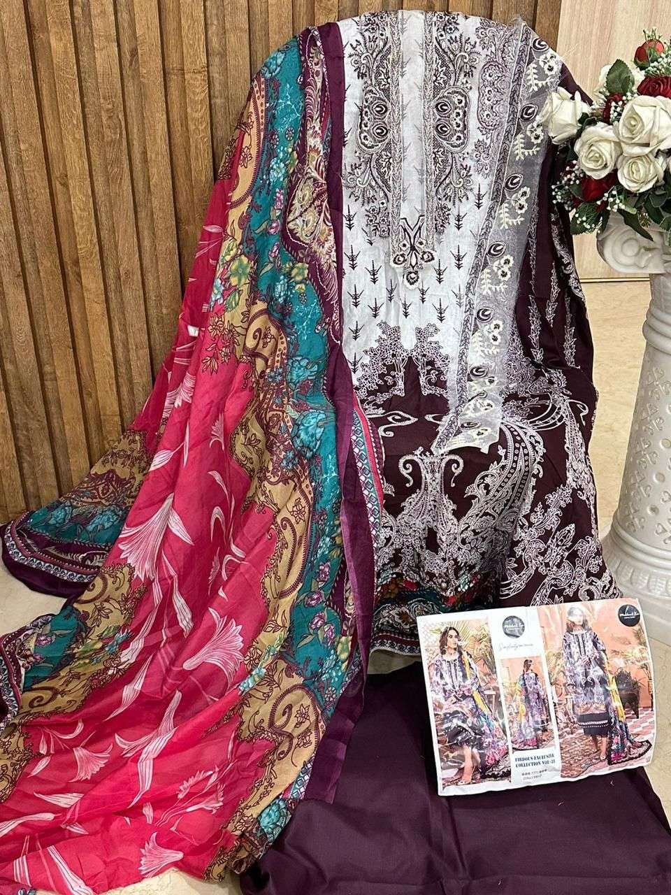 MEHBOOB TEX DESIGN NO - 1340 A-D PURE COTTON PRINT EXCLUSIVE EMBROIDERED SALWAR SUIT