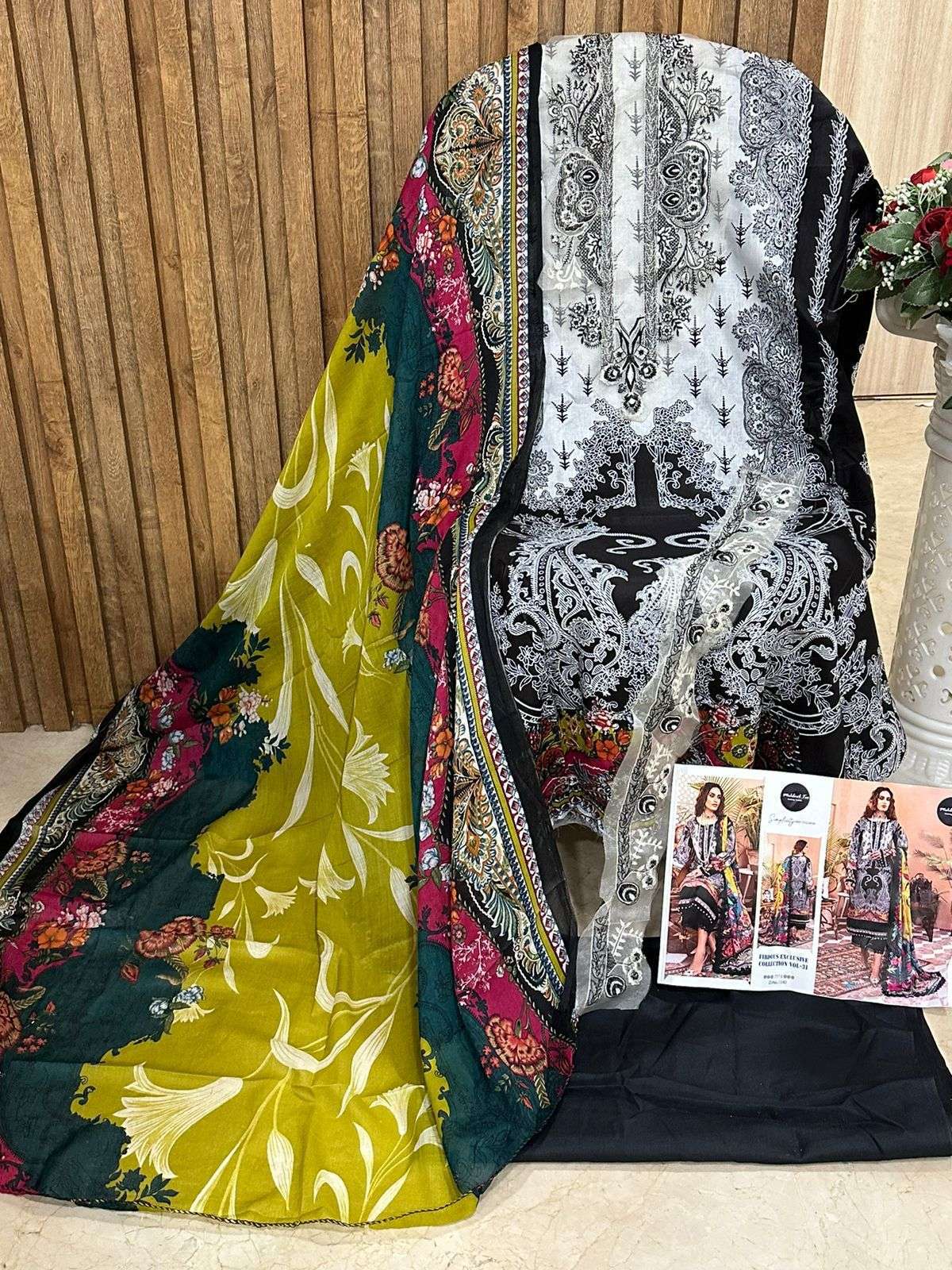 MEHBOOB TEX DESIGN NO - 1340 A-D PURE COTTON PRINT EXCLUSIVE EMBROIDERED SALWAR SUIT