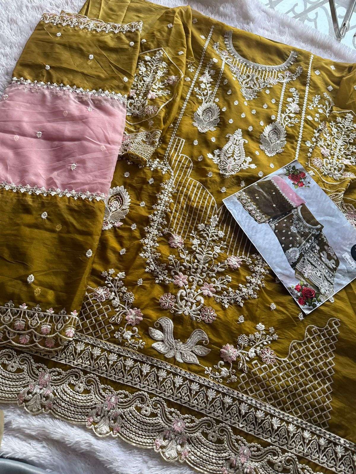 MEHBOOB TEX DESIGN NO - 1442 EFGH ORGANZA HEAVY EMBROIDERED HAND WORK PARTY WEAR SUIT
