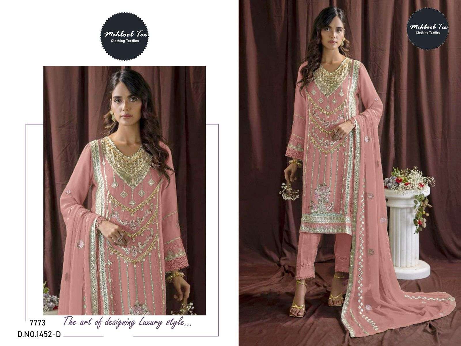 MEHBOOB TEX DESIGN NO - 1452 ABCD ORGANZA HEAVY EMBROIDERED WITH HAND WORK PARTY WEAR SUIT