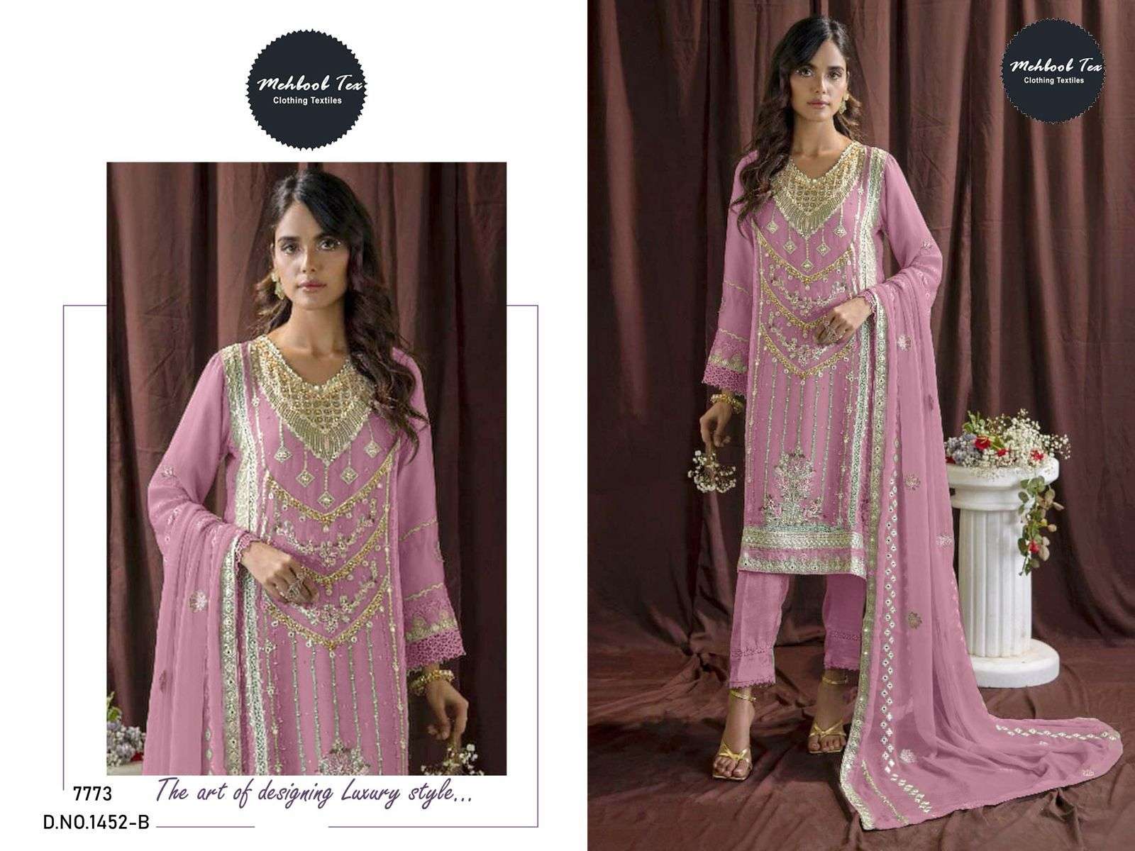 MEHBOOB TEX DESIGN NO - 1452 ABCD ORGANZA HEAVY EMBROIDERED WITH HAND WORK PARTY WEAR SUIT
