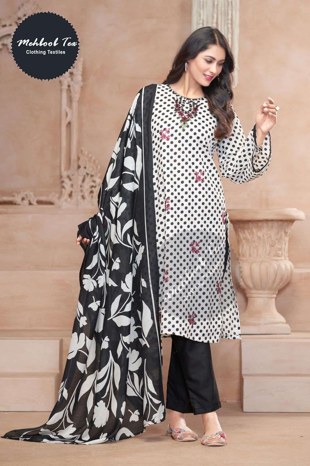 MEHBOOB TEX DESIGN NO - 1454 - 1456 LAWN SELF HEAVY EMBROIDERED PARTY WEAR SUIT