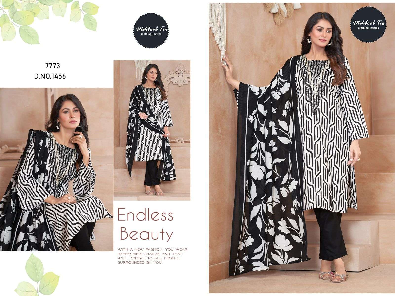 MEHBOOB TEX DESIGN NO - 1454 - 1456 LAWN SELF HEAVY EMBROIDERED PARTY WEAR SUIT