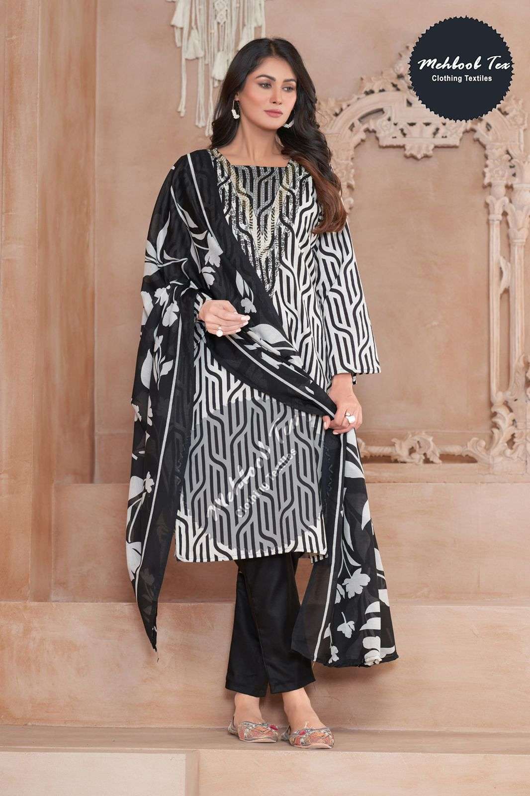 MEHBOOB TEX DESIGN NO - 1454 - 1456 LAWN SELF HEAVY EMBROIDERED PARTY WEAR SUIT