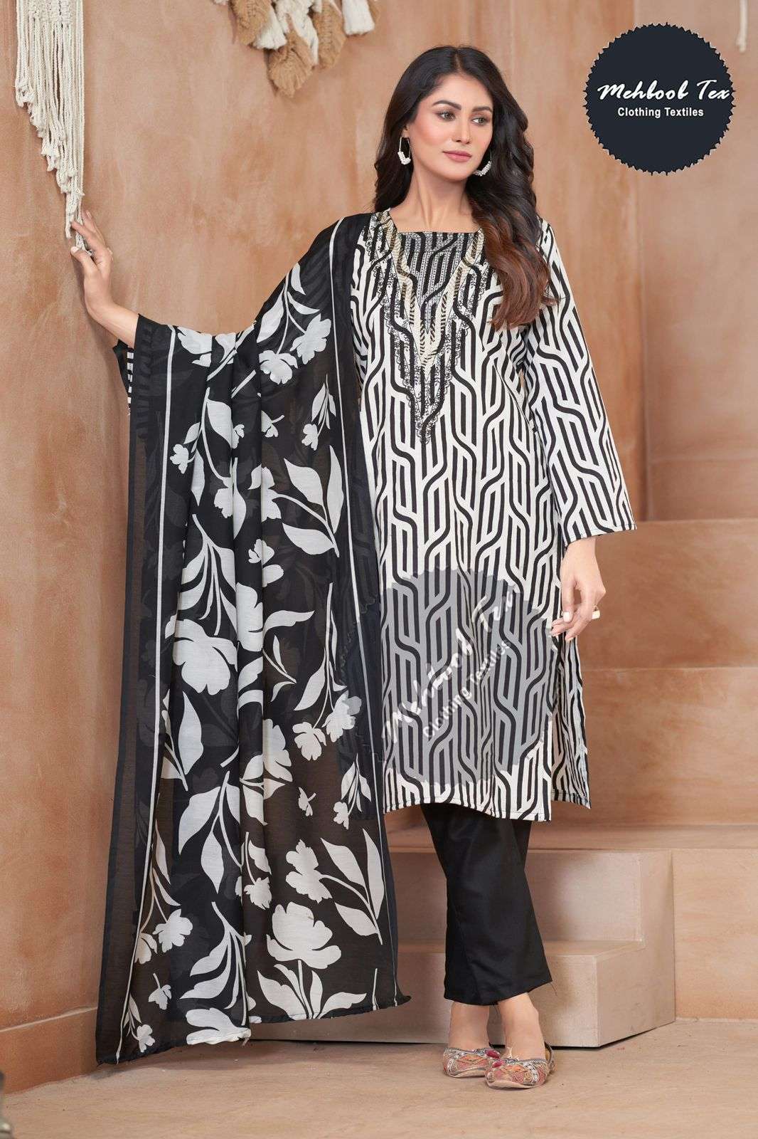 MEHBOOB TEX DESIGN NO - 1454 - 1456 LAWN SELF HEAVY EMBROIDERED PARTY WEAR SUIT