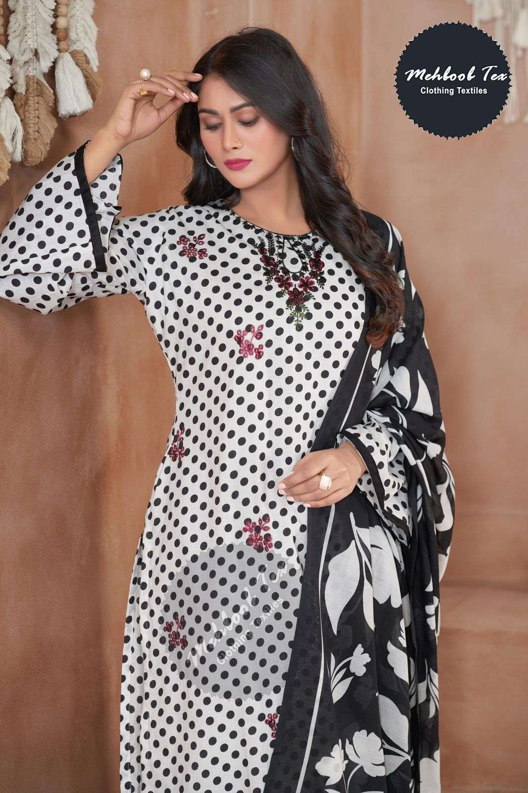 MEHBOOB TEX DESIGN NO - 1454 - 1456 LAWN SELF HEAVY EMBROIDERED PARTY WEAR SUIT