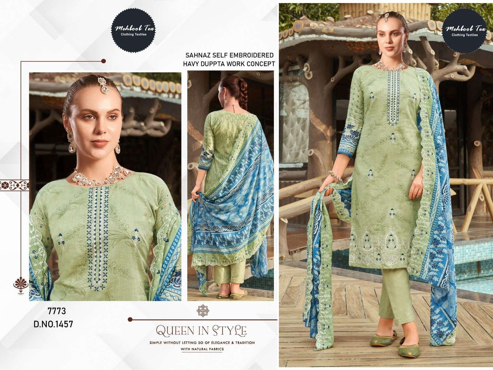 MEHBOOB TEX DESIGN NO - 1457-1458-1459-1460 PURE COTTON PRINT SELF EMBROIDERED PAKISTANI SALWAR SUIT