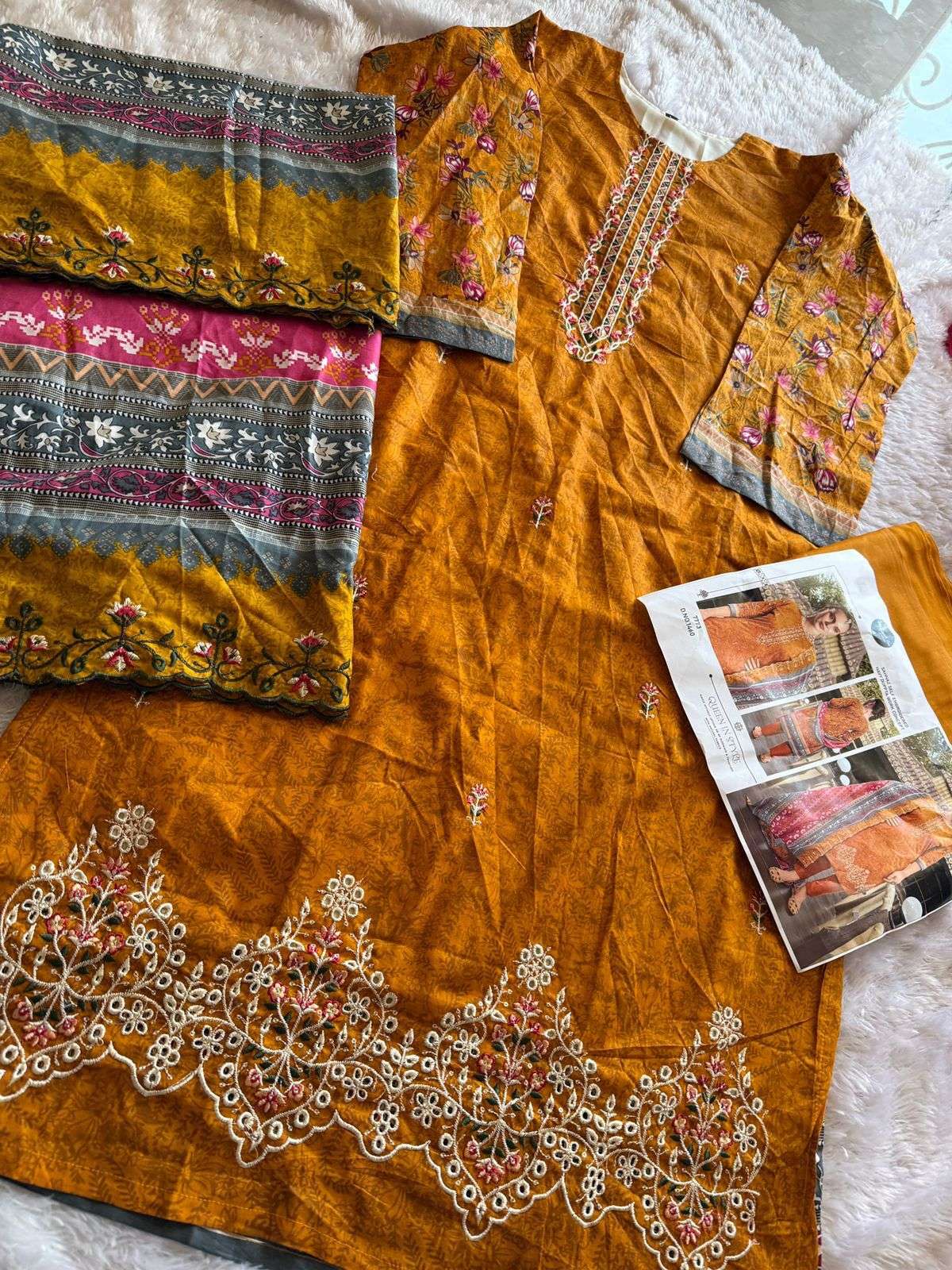 MEHBOOB TEX DESIGN NO - 1457-1458-1459-1460 PURE COTTON PRINT SELF EMBROIDERED PAKISTANI SALWAR SUIT