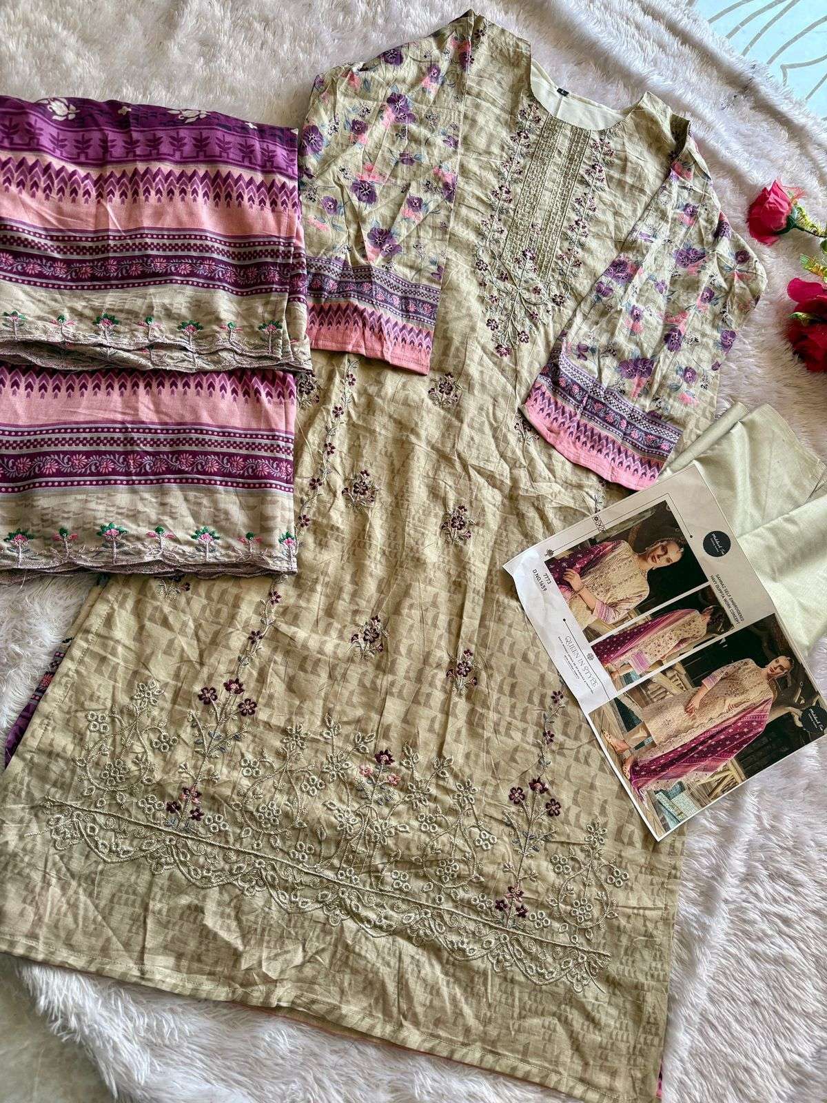 MEHBOOB TEX DESIGN NO - 1457-1458-1459-1460 PURE COTTON PRINT SELF EMBROIDERED PAKISTANI SALWAR SUIT