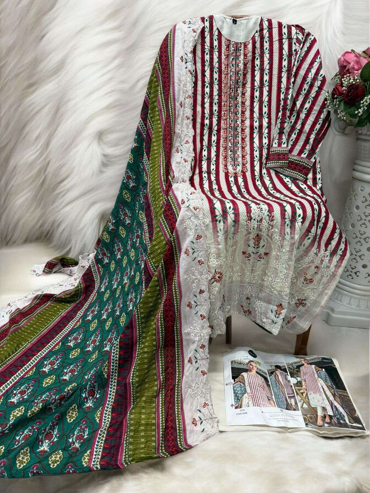 MEHBOOB TEX DESIGN NO - 1457-1458-1459-1460 PURE COTTON PRINT SELF EMBROIDERED PAKISTANI SALWAR SUIT