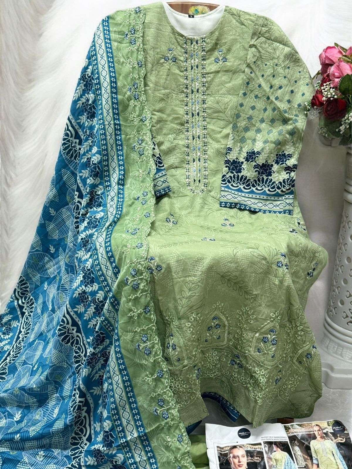 MEHBOOB TEX DESIGN NO - 1457-1458-1459-1460 PURE COTTON PRINT SELF EMBROIDERED PAKISTANI SALWAR SUIT