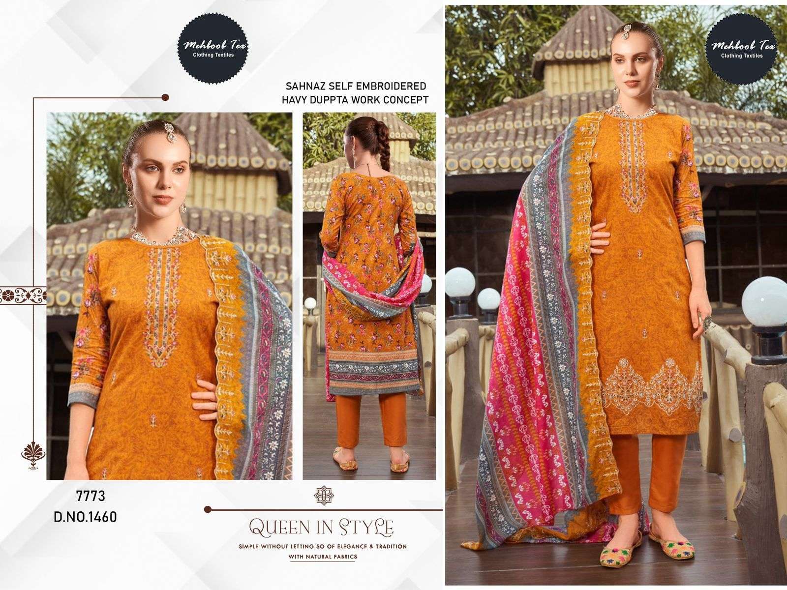 MEHBOOB TEX DESIGN NO - 1457-1458-1459-1460 PURE COTTON PRINT SELF EMBROIDERED PAKISTANI SALWAR SUIT