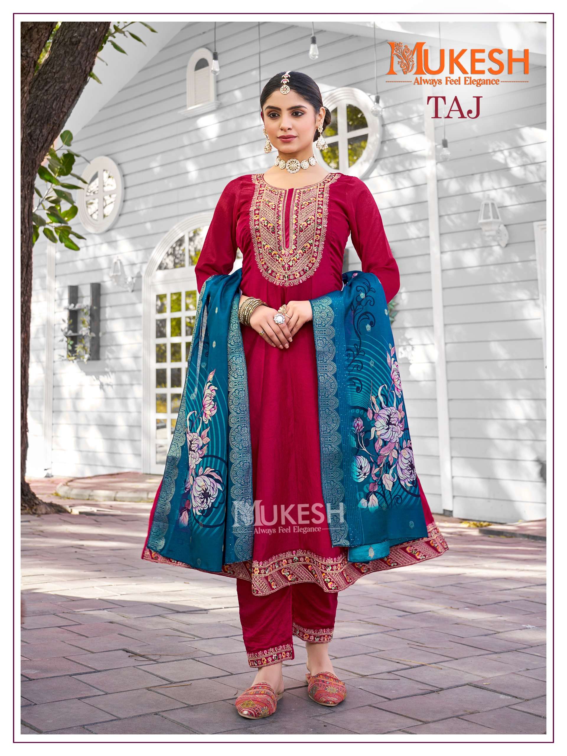 MUKESH TAJ ANARKALI GOWN WITH PANT AND DUPATTA SET