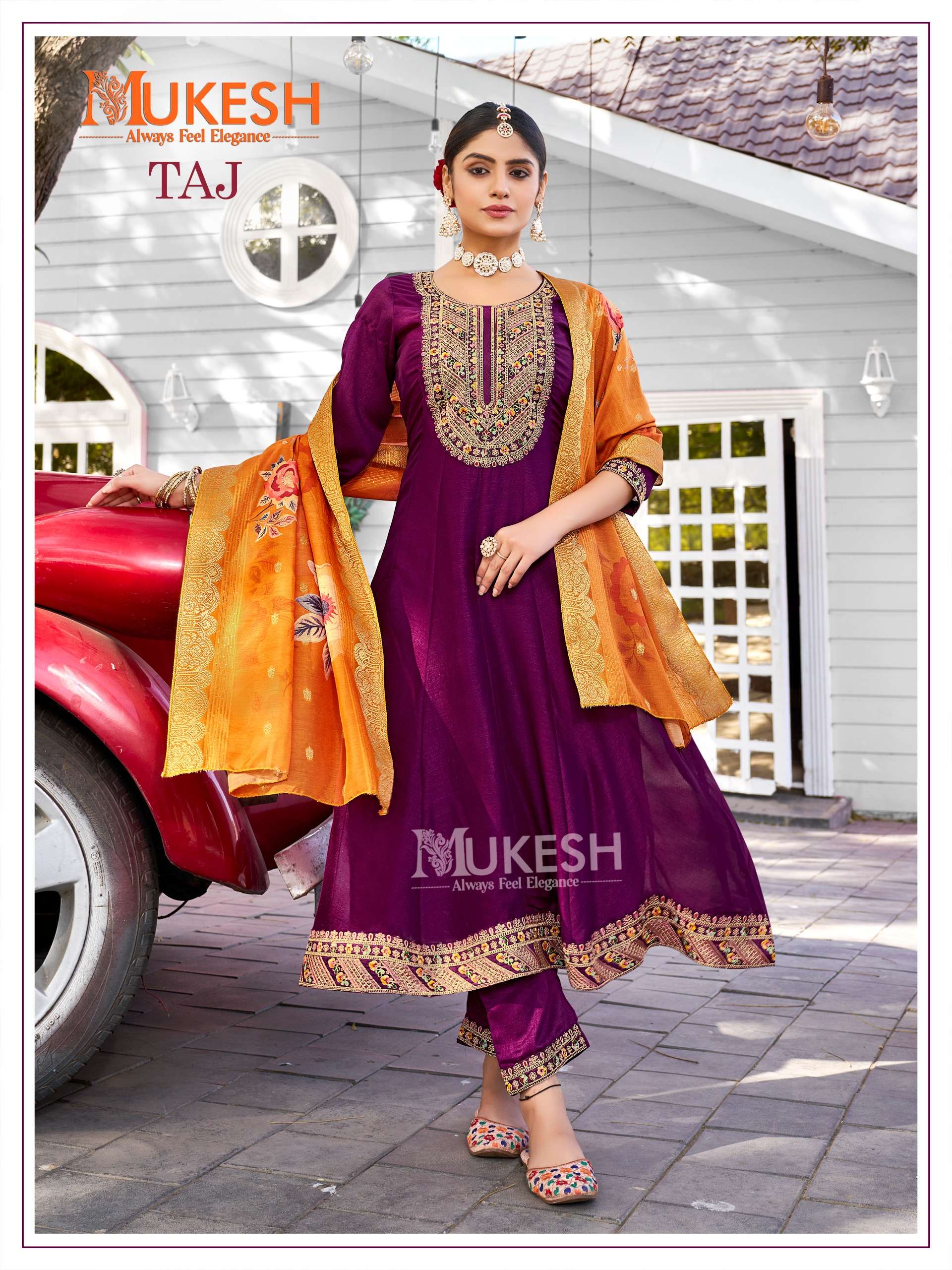 MUKESH TAJ ANARKALI GOWN WITH PANT AND DUPATTA SET