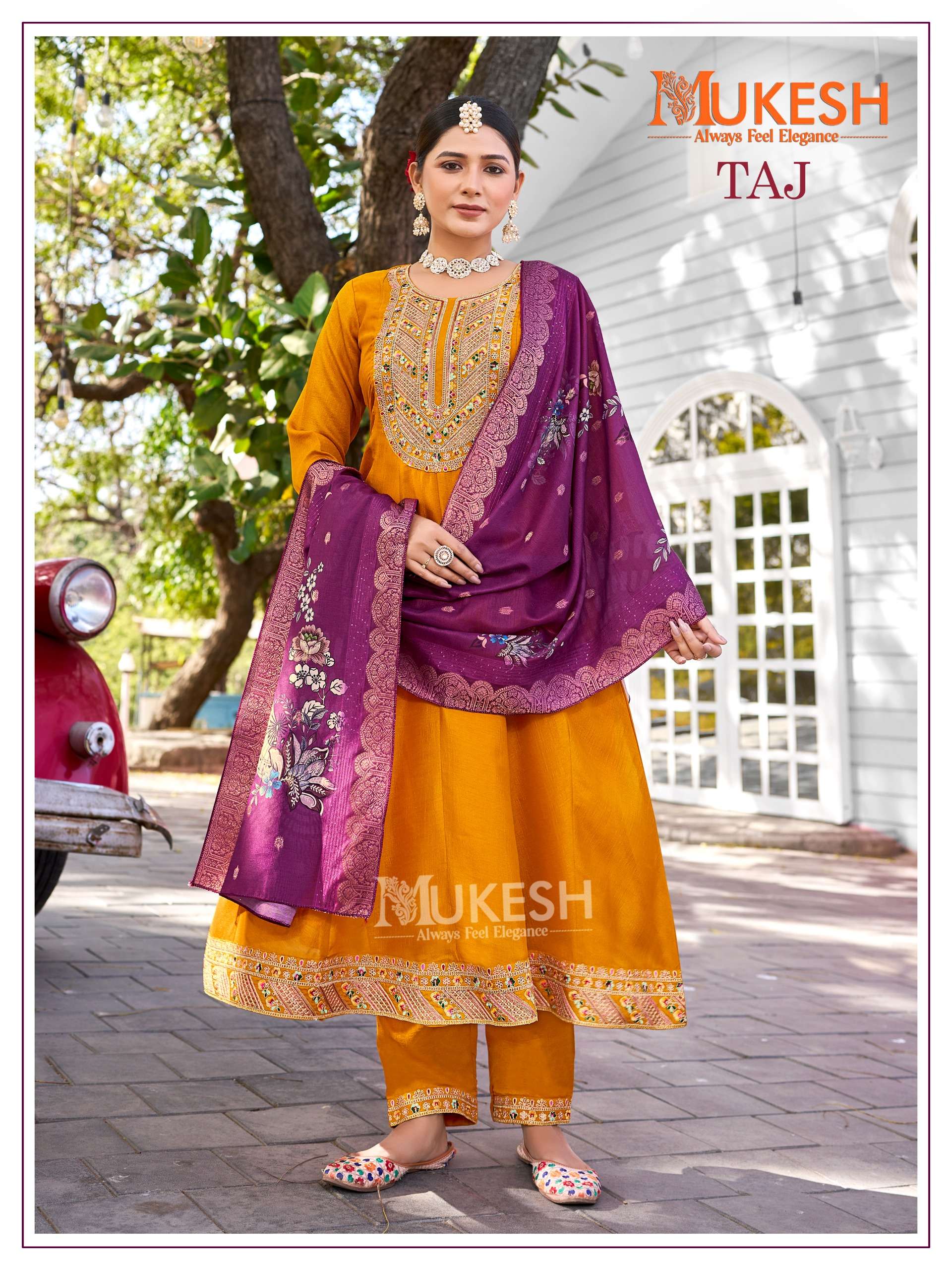 MUKESH TAJ ANARKALI GOWN WITH PANT AND DUPATTA SET